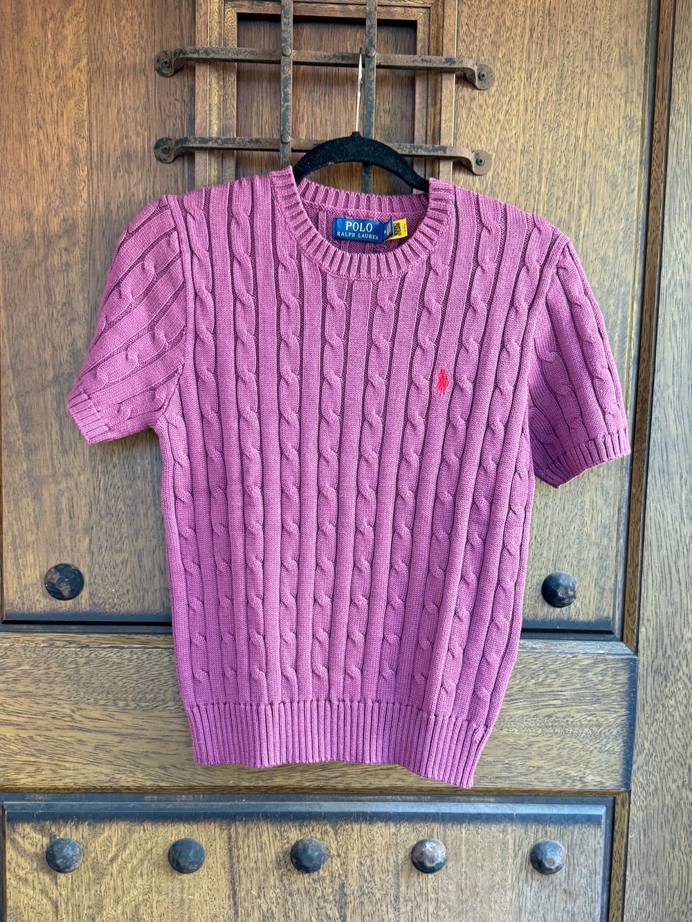 Polo by Ralph Lauren Dark Purple Cable-Knit Short Sleeve Crewneck Sweater Size M